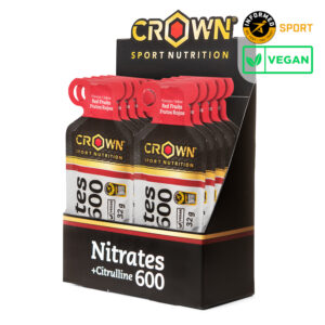 Imagen de Nitrates 600 + Citrulline Shot Gel de Crown Sport Nutrition, un gel energético con 600 mg de nitratos y 6.000 mg de citrulina para mejorar el rendimiento deportivo.
