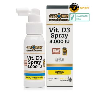 Vitamina D3 Spray 4000 UI con caja y spray visible, suplemento de alta potencia para deportistas